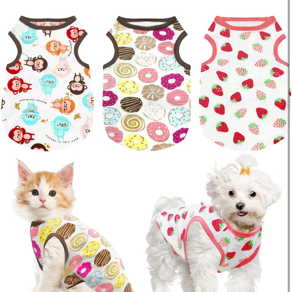 3 Pack Shirt Puppy for Small Dogs Soft Cotton Sleeveless Vest. Size Samall